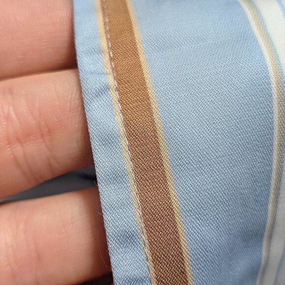 H&M Linen-Cotton Size L Men's Button Down Striped Blue Brown - Picture 5 of 6